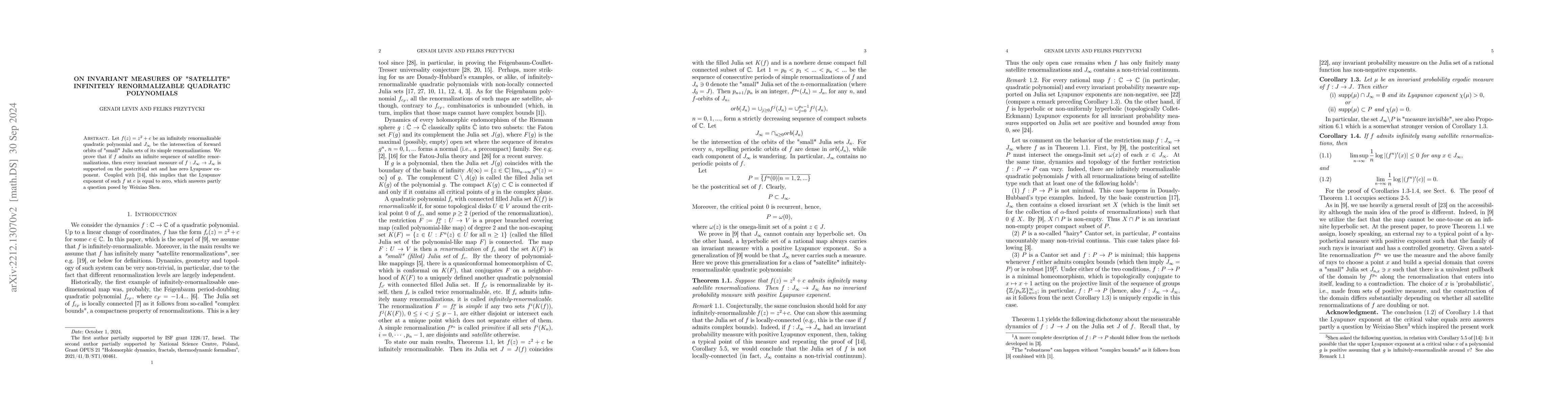 Thumbnail for On invariant measures of "satellite" infinitely renormalizable quadratic
  polynomials