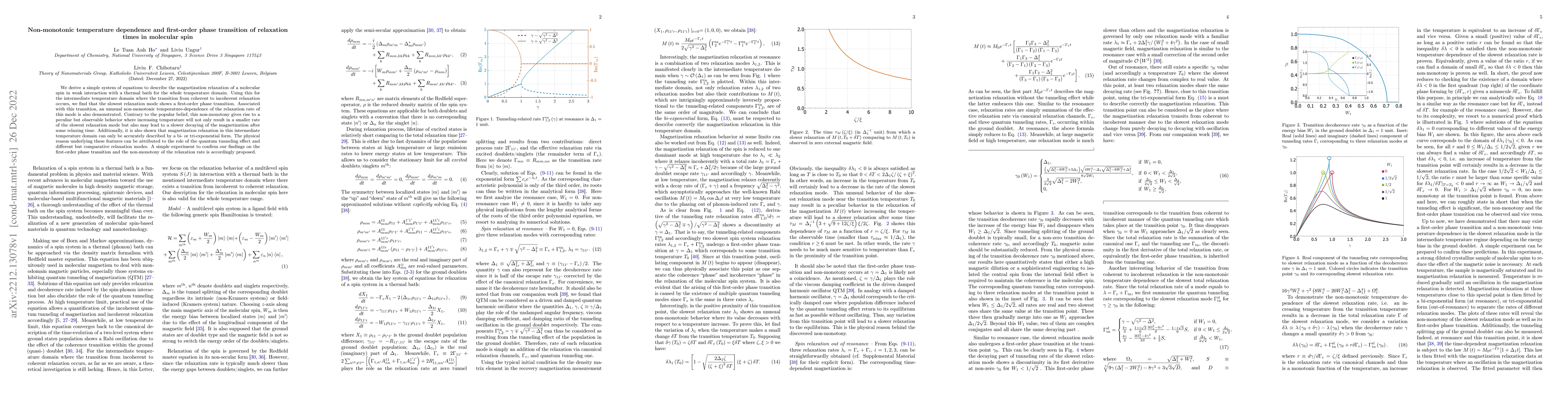 Thumbnail for Non-monotonic temperature dependence and first-order phase transition of
  relaxation times in molecular spin