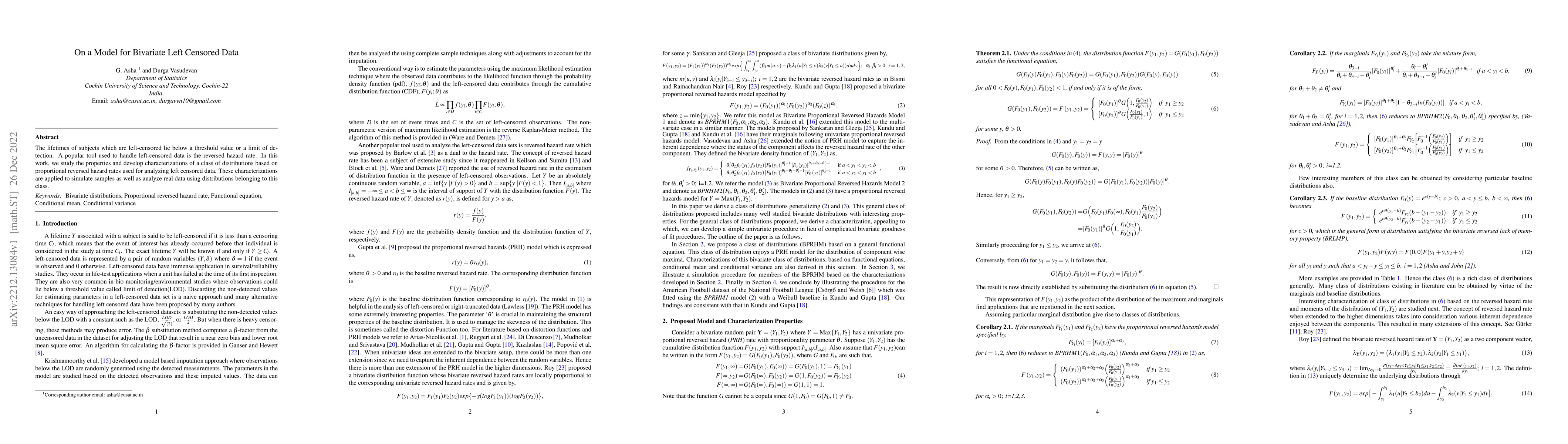 Thumbnail for On a Model for Bivariate Left Censored Data