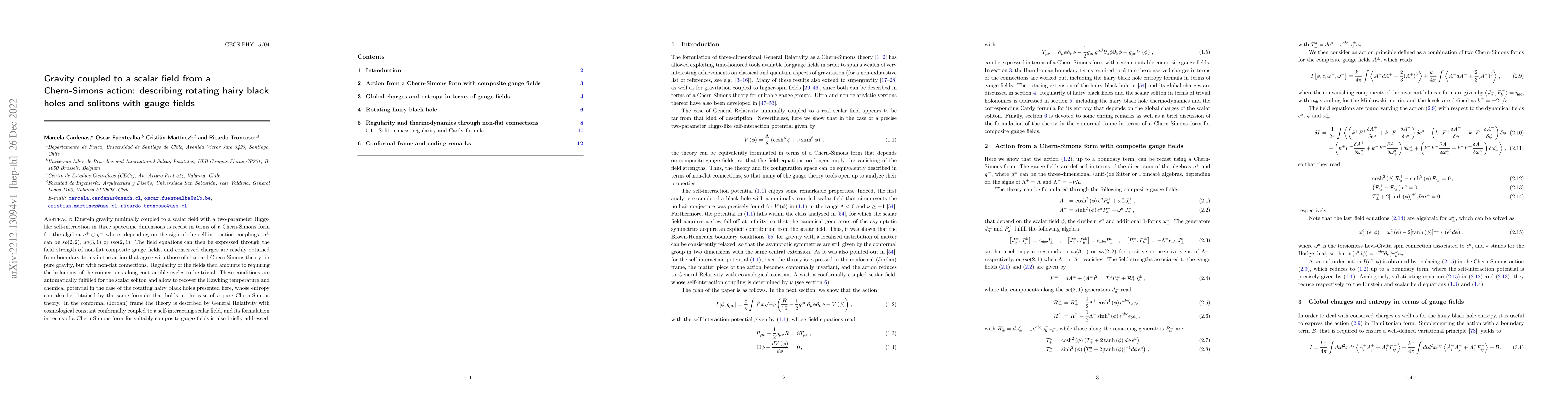 Thumbnail for Gravity coupled to a scalar field from a Chern-Simons action: describing
  rotating hairy black holes and solitons with gauge fields