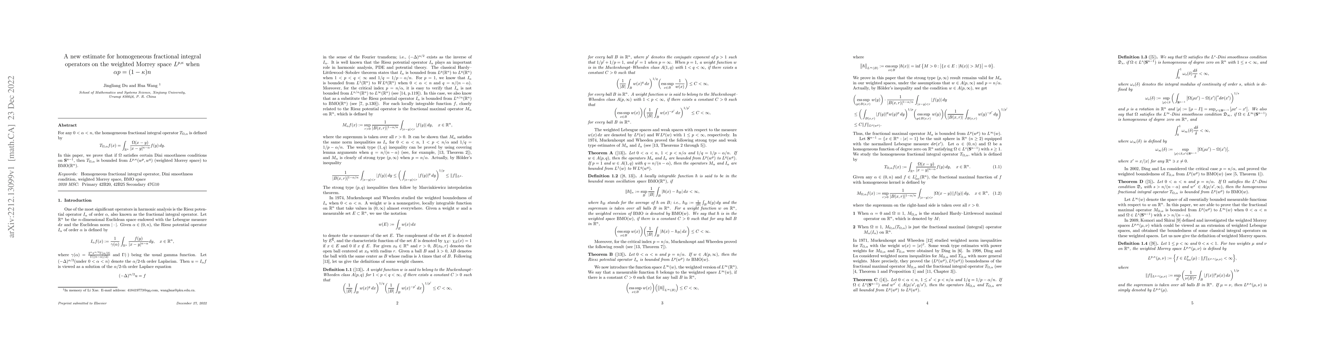 Thumbnail for A new estimate for homogeneous fractional integral operators on the
  weighted Morrey space $L^{p,\kappa}$ when $\alpha p=(1-\kappa)n$