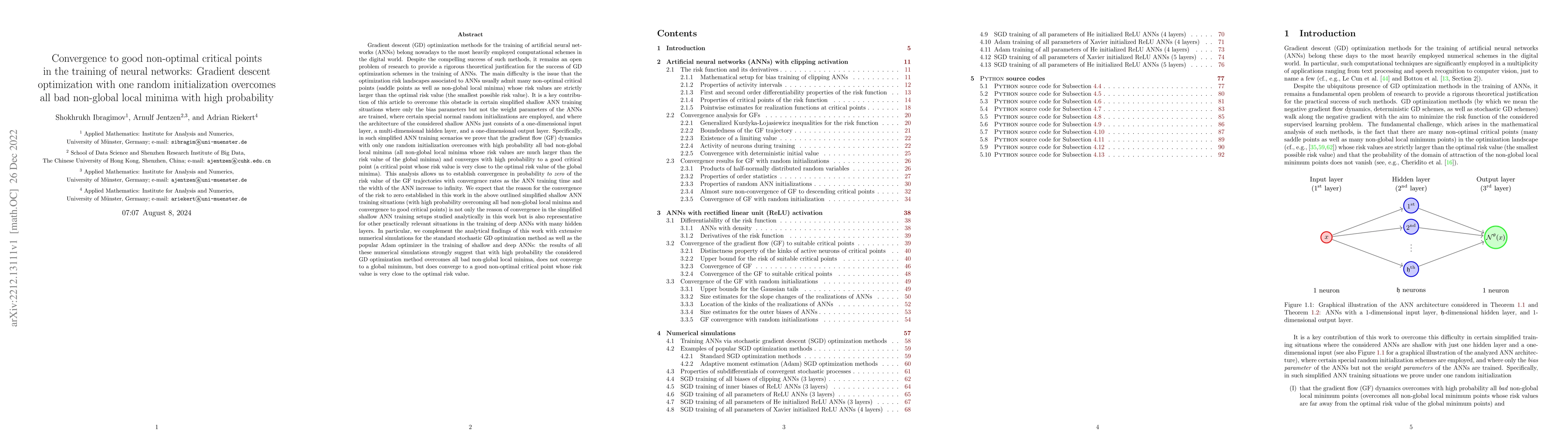 Thumbnail for Convergence to good non-optimal critical points in the training of
  neural networks: Gradient descent optimization with one random initialization
  overcomes all bad non-global local minima with high probability