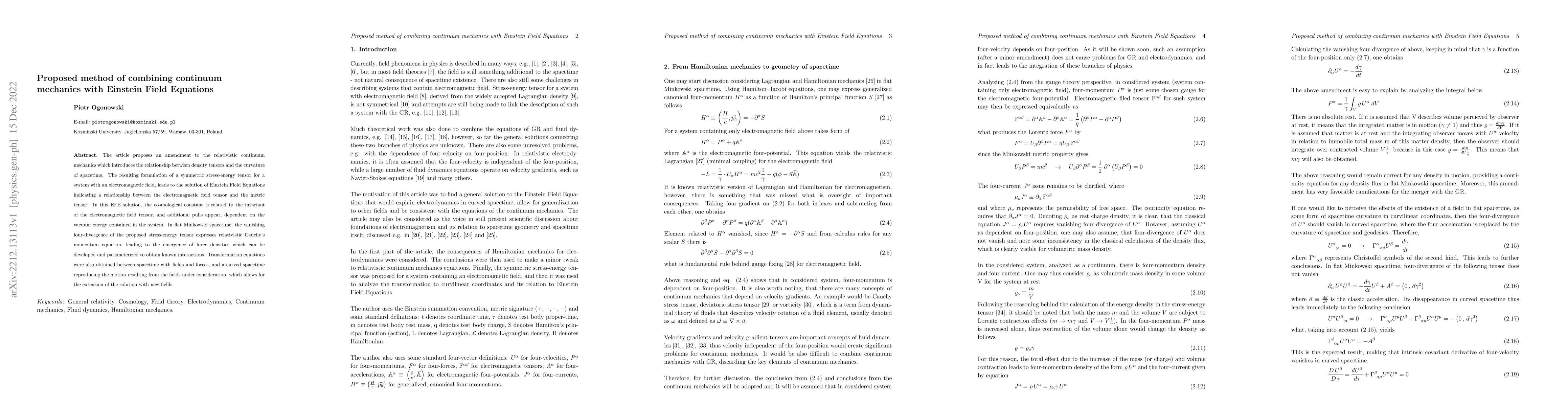 Thumbnail for Proposed method of combining continuum mechanics with Einstein Field
  Equations