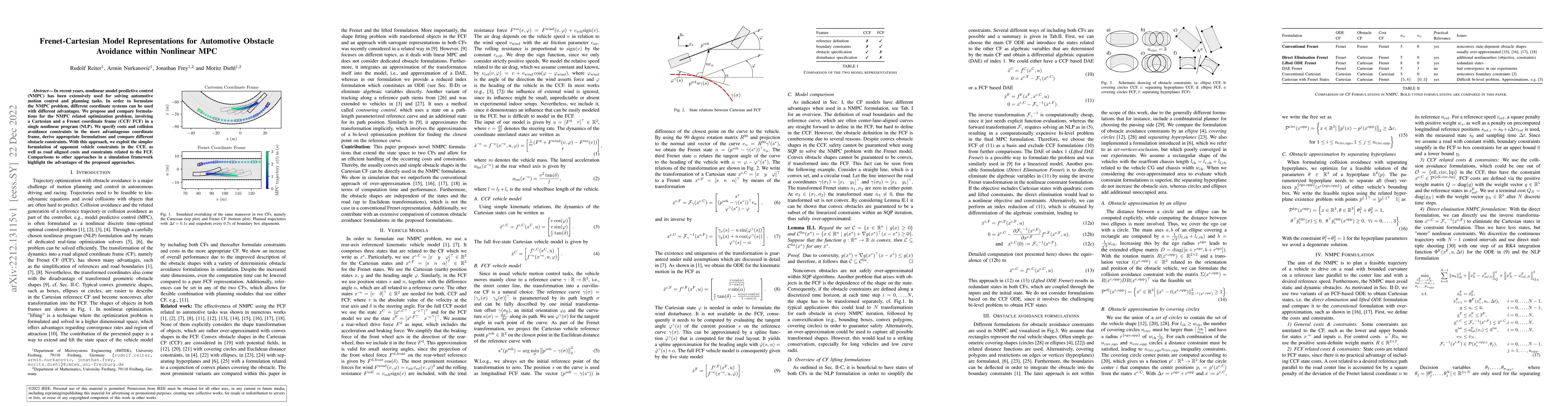 Thumbnail for Frenet-Cartesian Model Representations for Automotive Obstacle Avoidance
  within Nonlinear MPC