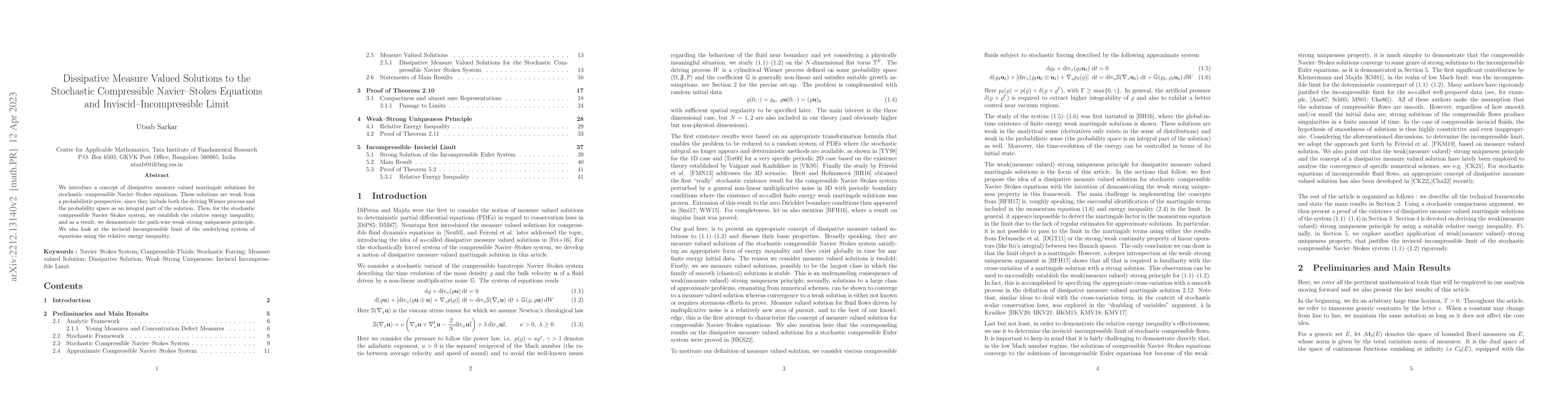 Thumbnail for Dissipative Measure Valued Solutions to the Stochastic Compressible
  Navier-Stokes Equations and Inviscid-Incompressible Limit