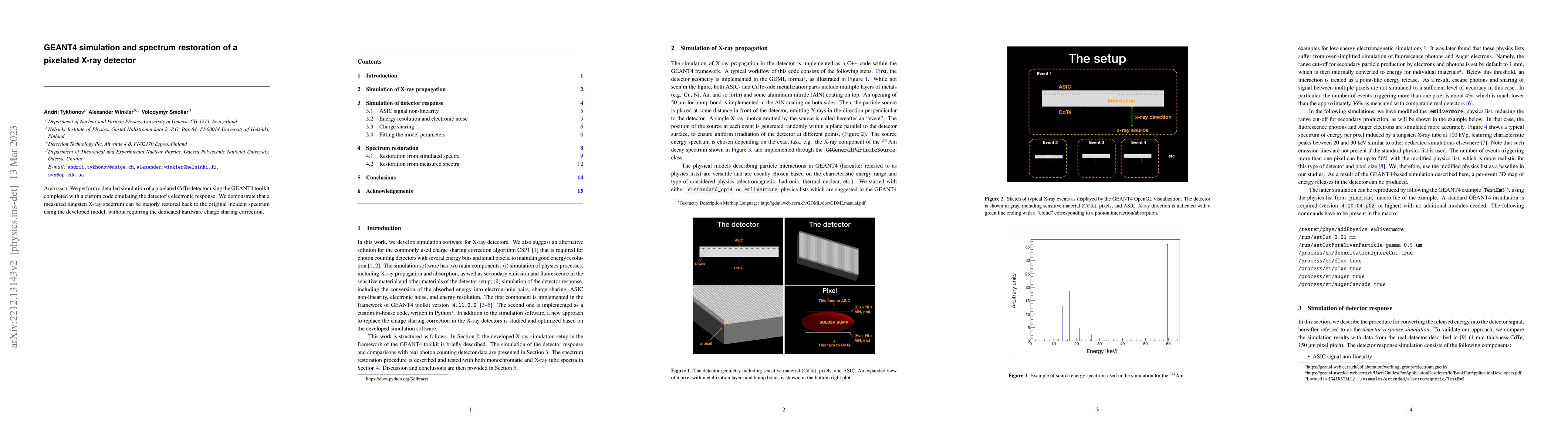 Thumbnail for GEANT4 simulation and spectrum restoration of a pixelated X-ray detector