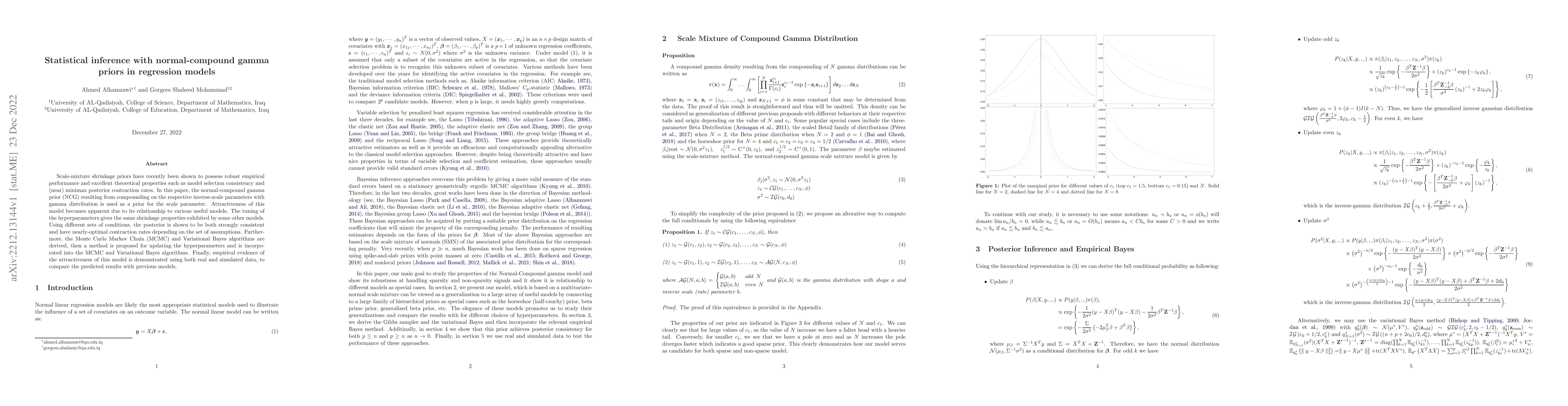 Thumbnail for Statistical inference with normal-compound gamma priors in regression
  models