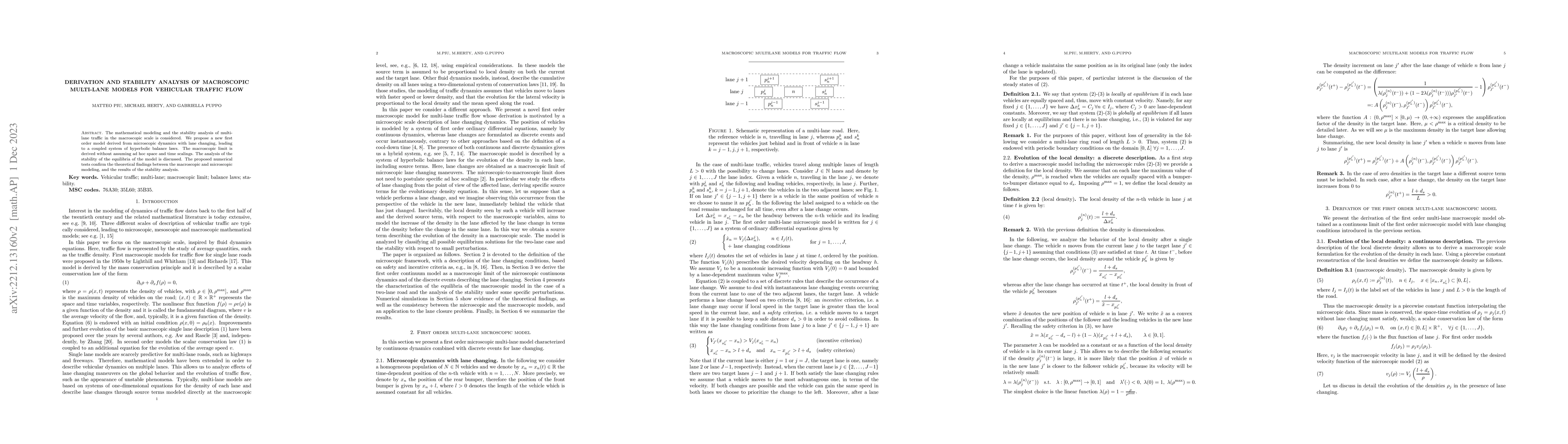Thumbnail for Derivation and stability analysis of macroscopic multi-lane models for
  vehicular traffic flow
