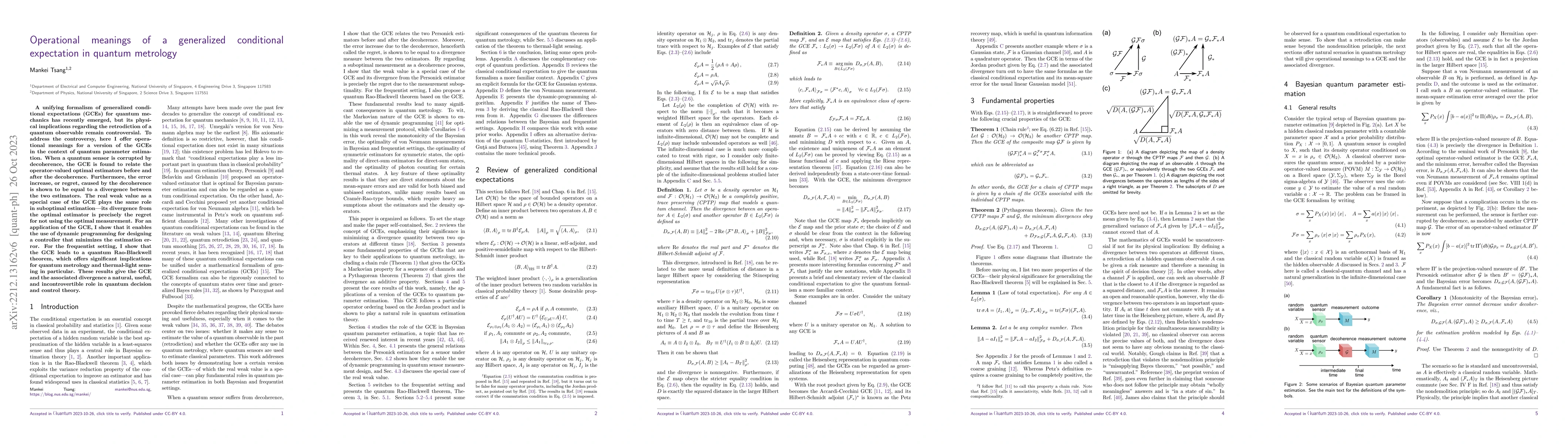 Thumbnail for Operational meanings of a generalized conditional expectation in quantum
  metrology