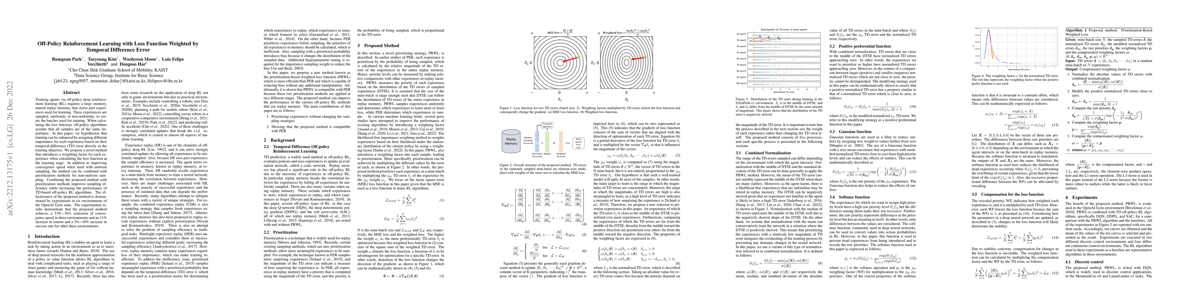Thumbnail for Off-Policy Reinforcement Learning with Loss Function Weighted by
  Temporal Difference Error