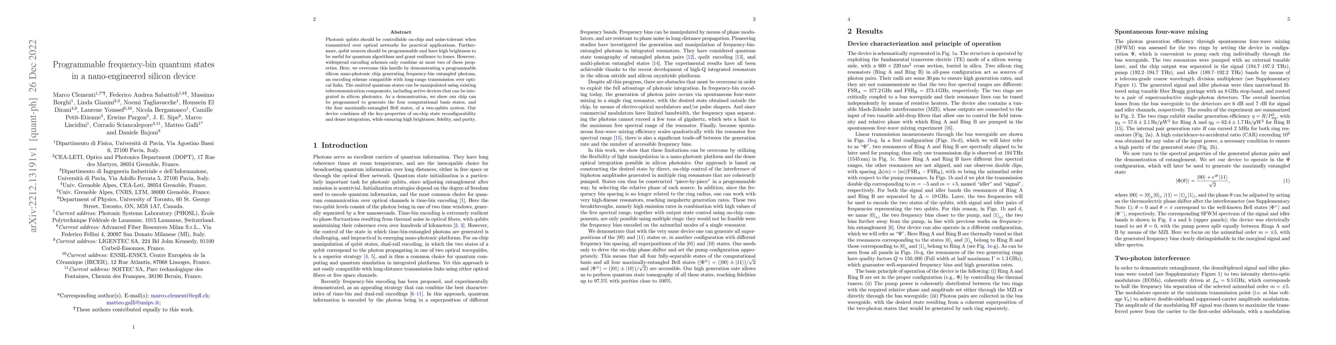 Thumbnail for Programmable frequency-bin quantum states in a nano-engineered silicon
  device
