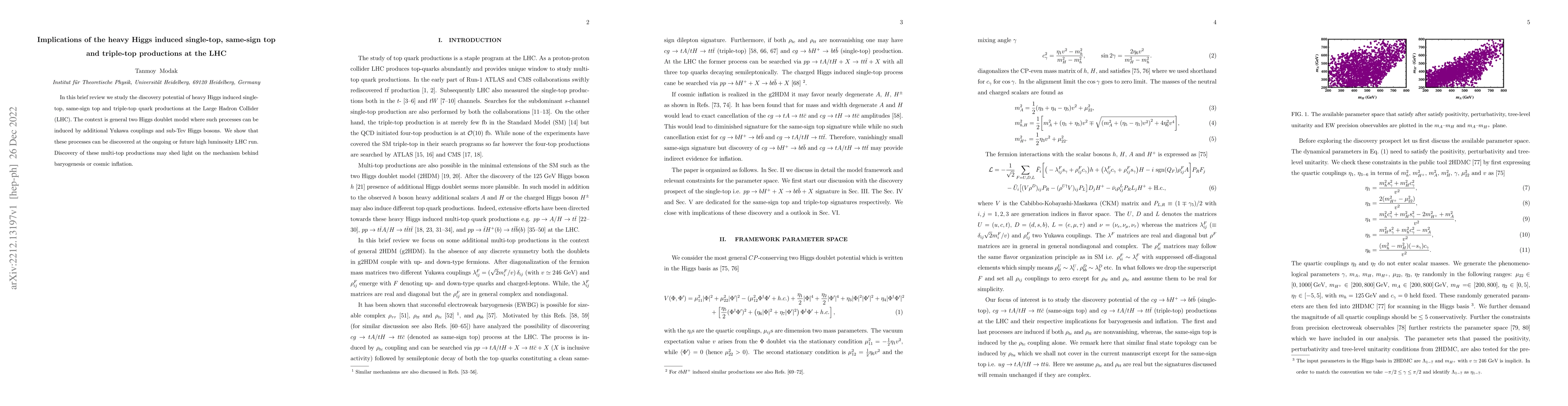 Thumbnail for Implications of the heavy Higgs induced single-top, same-sign top and
  triple-top productions at the LHC