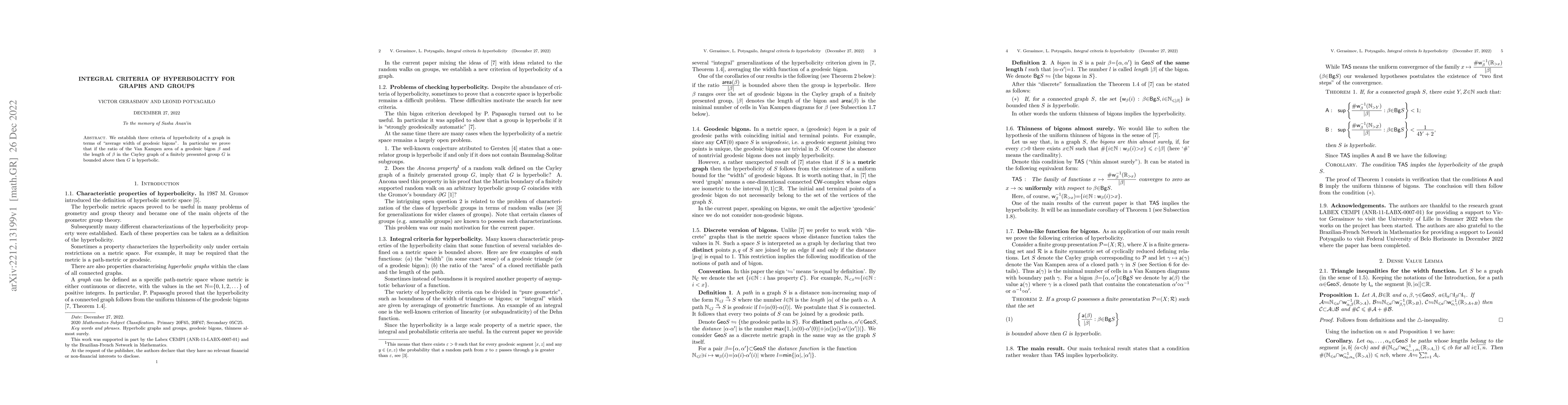 Thumbnail for Integral criteria of hyperbolicity for graphs and groups