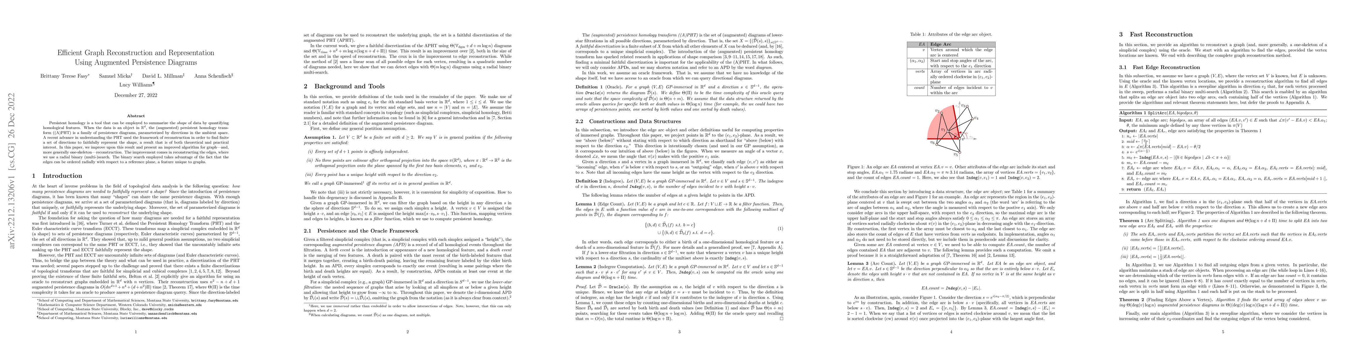 Thumbnail for Efficient Graph Reconstruction and Representation Using Augmented
  Persistence Diagrams