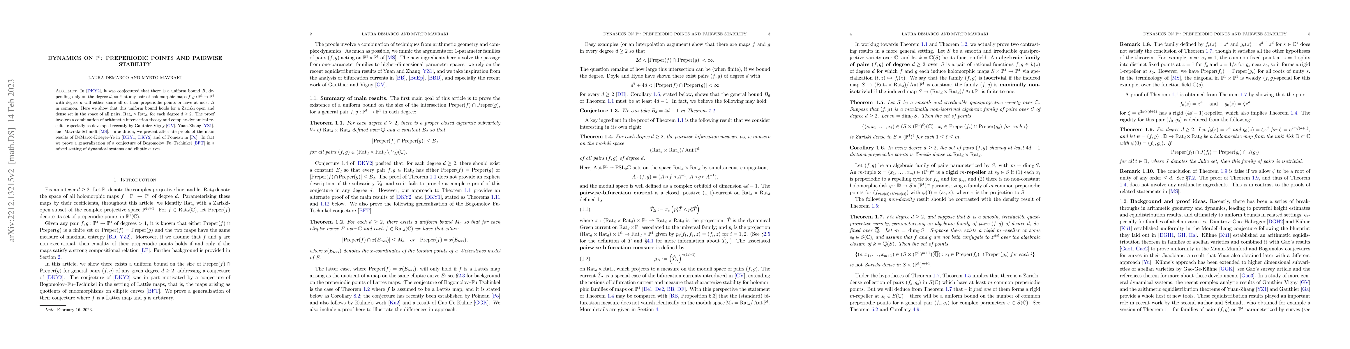 Thumbnail for Dynamics on $\mathbb{P}^1$: preperiodic points and pairwise stability