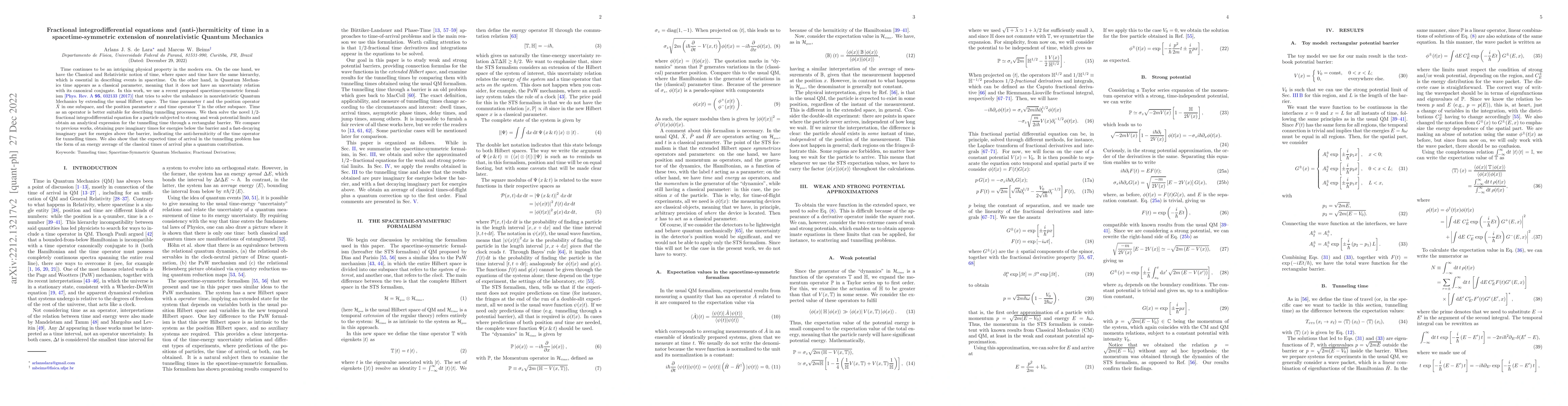 Thumbnail for Fractional integrodifferential equations and (anti-)hermiticity of time
  in a spacetime-symmetric extension of nonrelativistic Quantum Mechanics