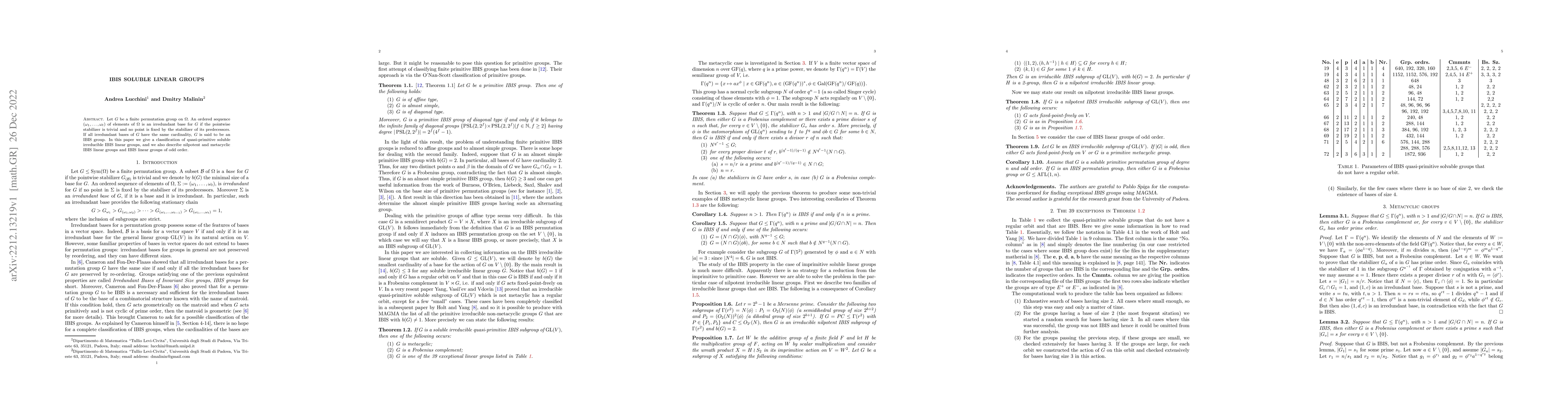 Thumbnail for IBIS soluble linear groups