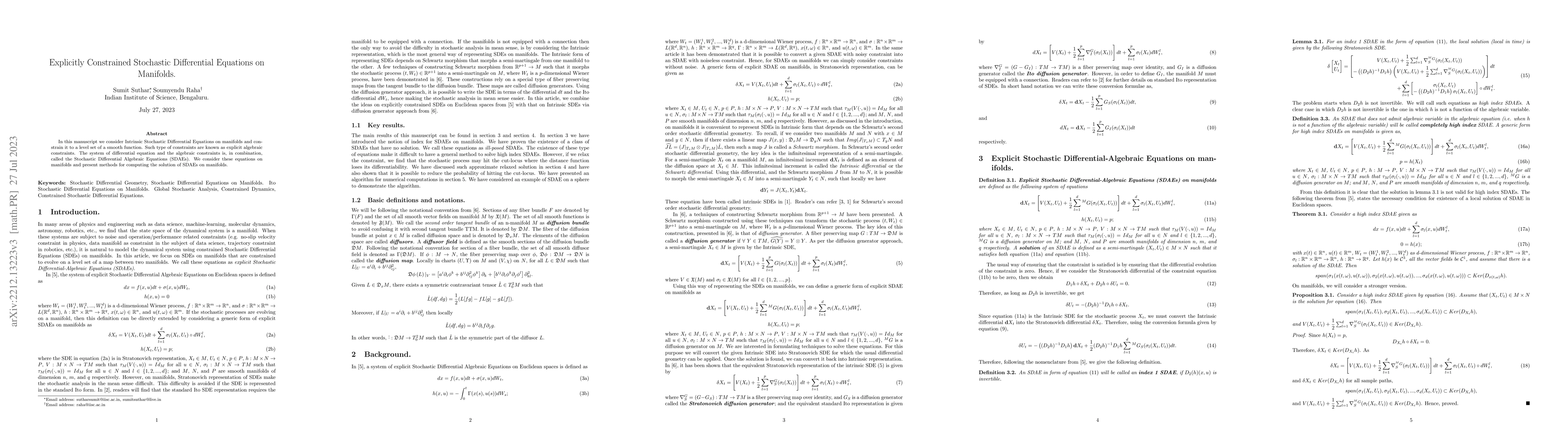Thumbnail for Explicitly Constrained Stochastic Differential Equations on Manifolds