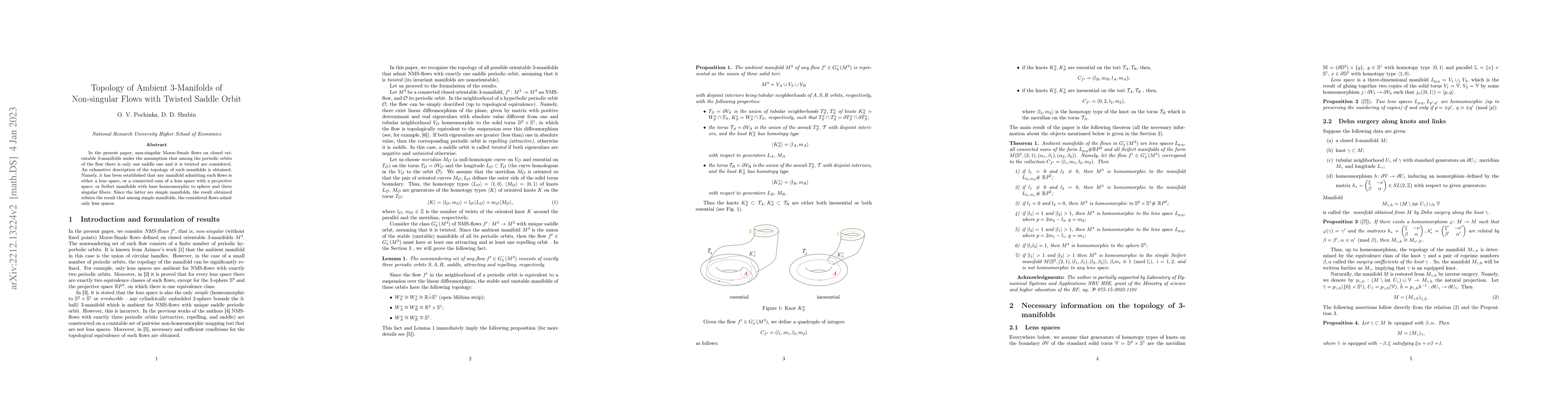 Thumbnail for Topology of Ambient 3-Manifolds of Non-singular Flows with Twisted
  Saddle Orbit