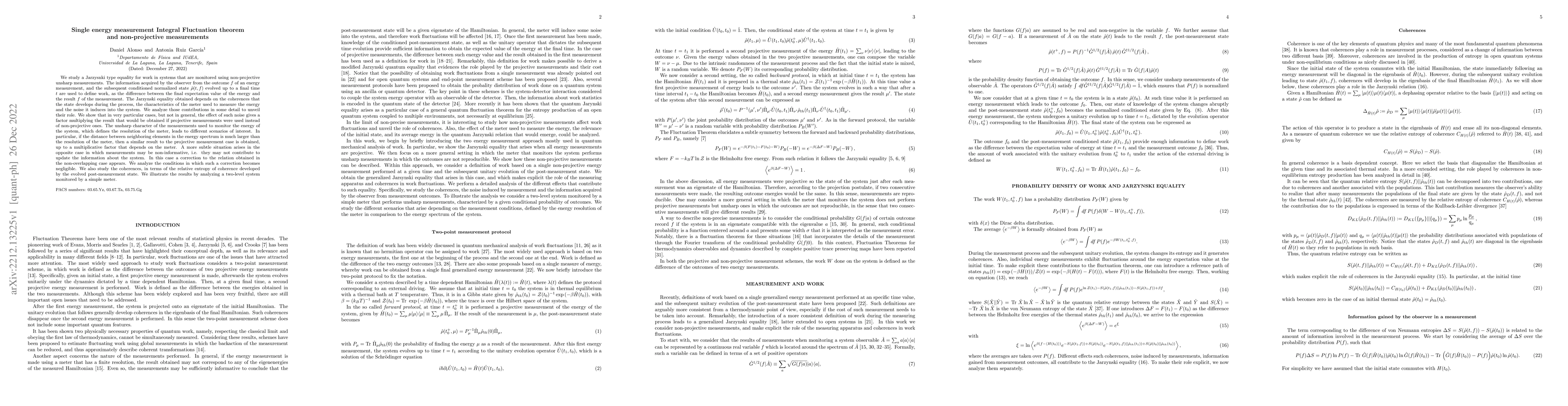 Thumbnail for Single energy measurement Integral Fluctuation theorem and
  non-projective measurements