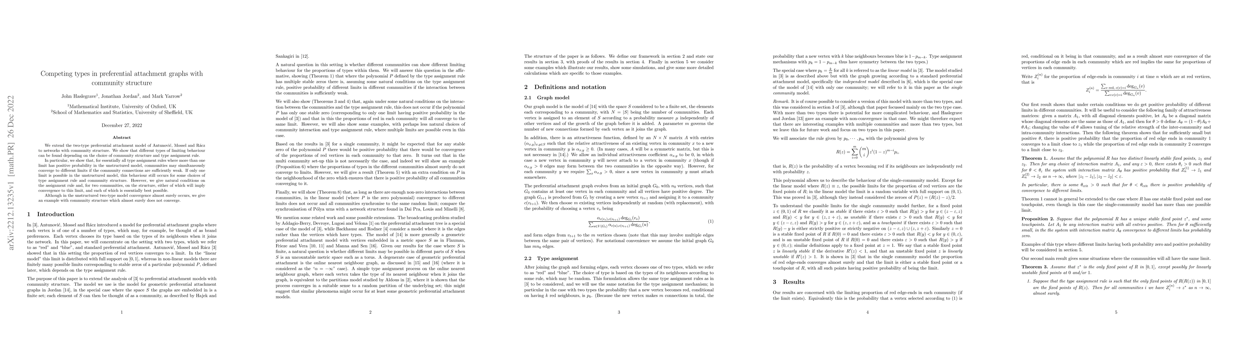 Thumbnail for Competing types in preferential attachment graphs with community
  structure