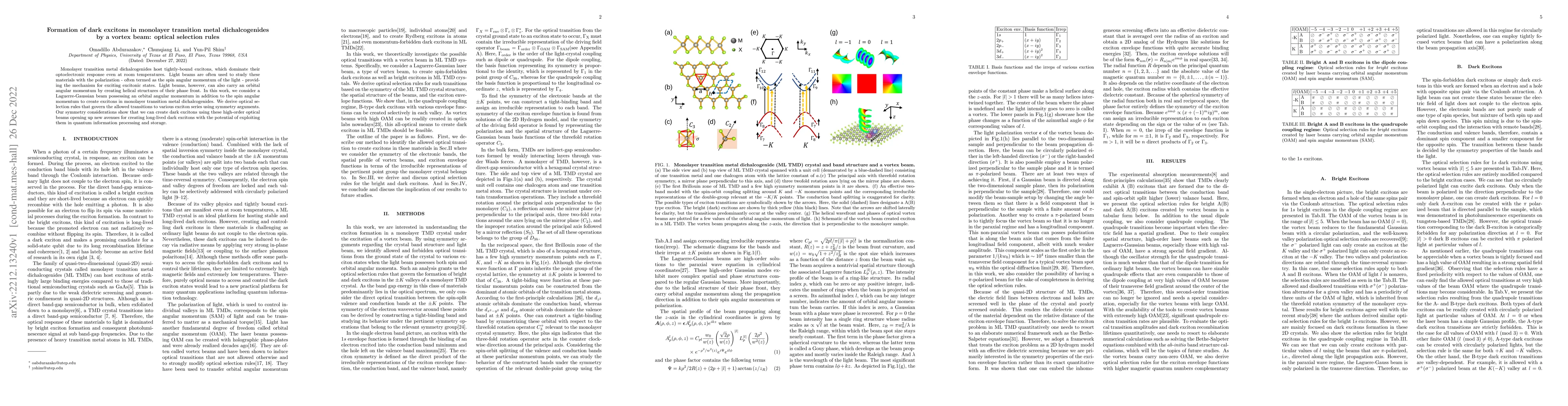 Thumbnail for Formation of dark excitons in monolayer transition metal dichalcogenides
  by a vortex beam: optical selection rules