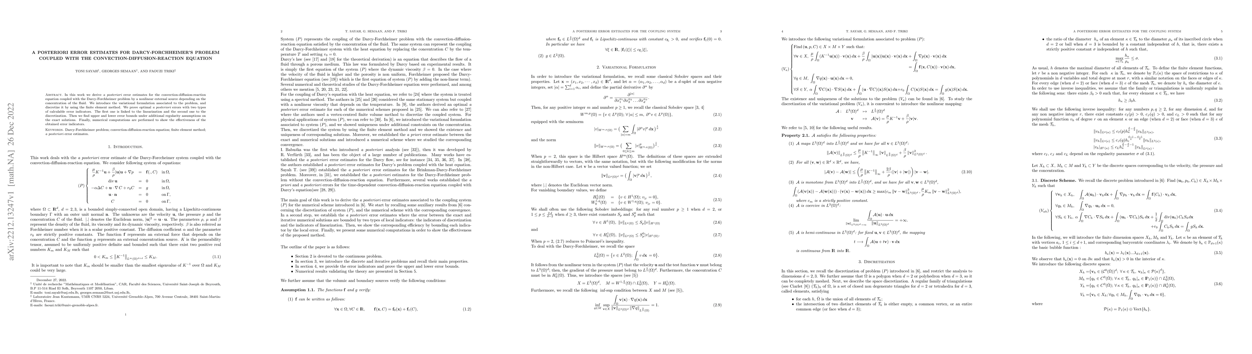 Thumbnail for A Posteriori error estimates for Darcy-Forchheimer's problem coupled
  with the convection-diffusion-reaction equation