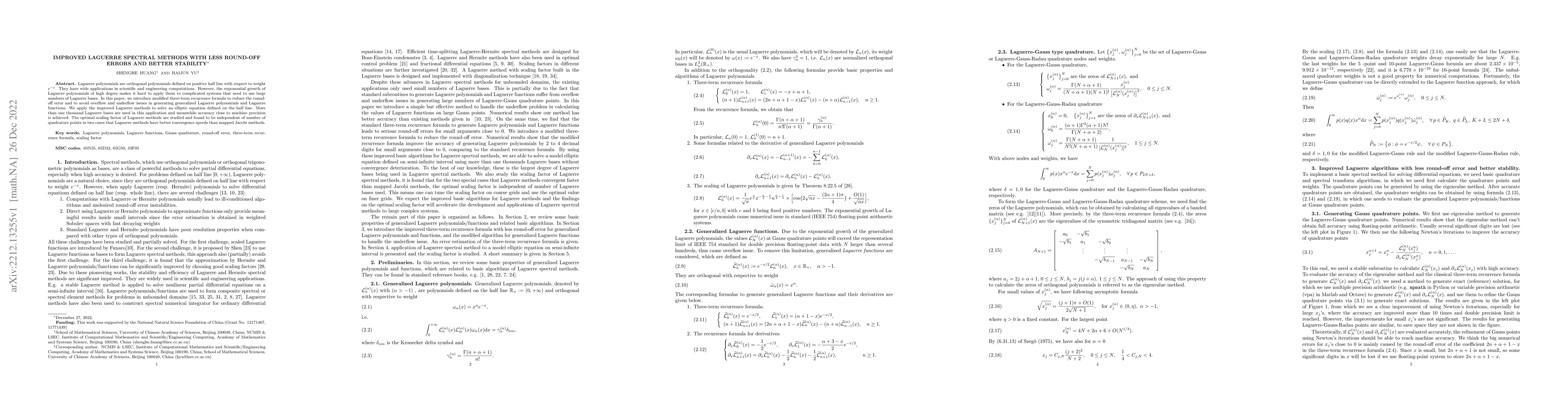 Thumbnail for Improved Laguerre Spectral Methods with Less Round-off Errors and Better
  Stability