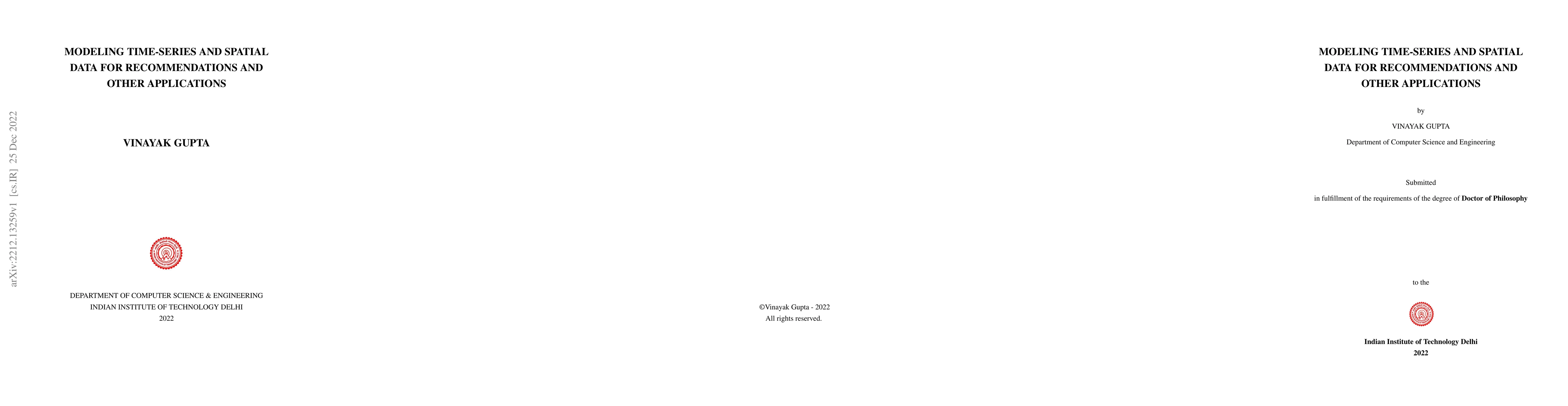 Thumbnail for Modeling Time-Series and Spatial Data for Recommendations and Other
  Applications