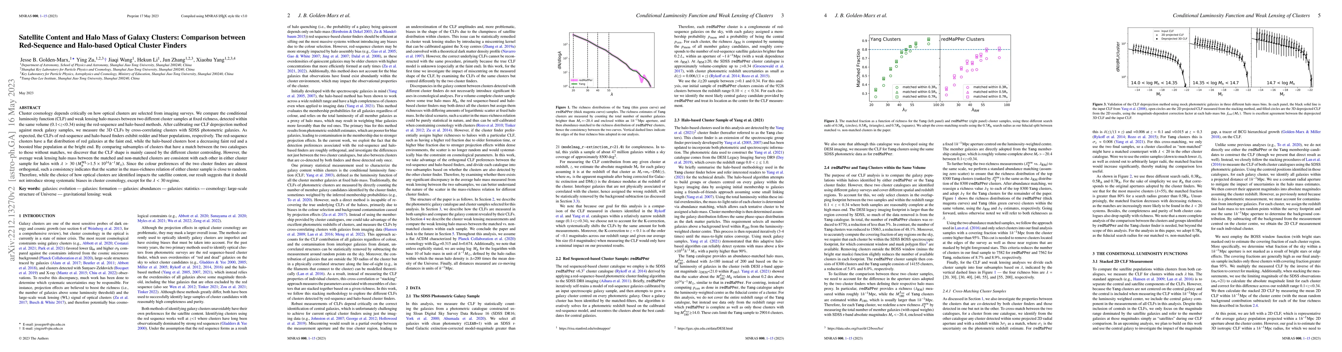 Thumbnail for Satellite Content and Halo Mass of Galaxy Clusters: Comparison between
  Red-Sequence and Halo-based Optical Cluster Finders