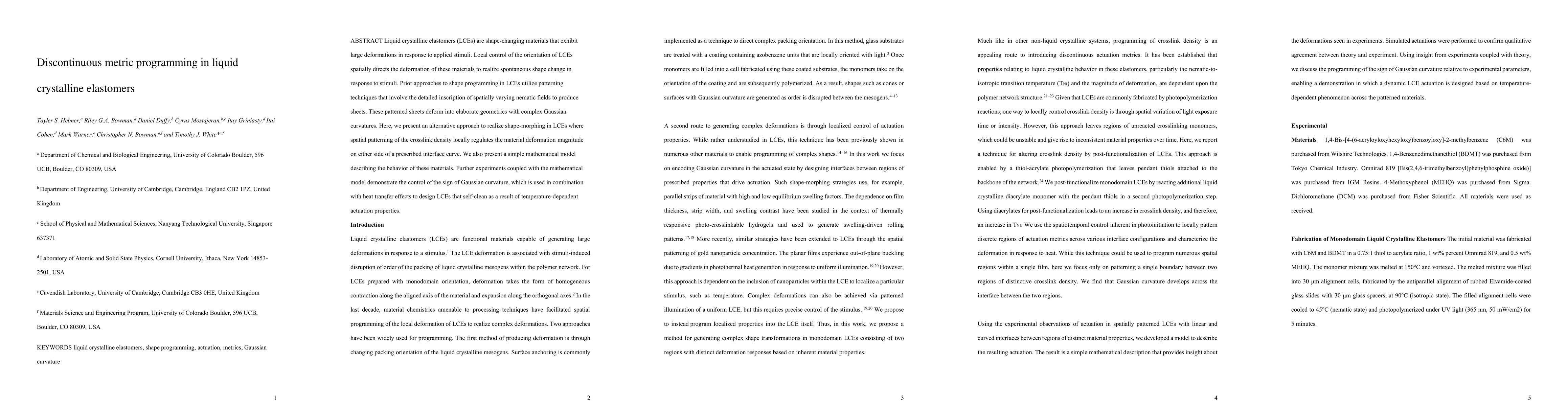 Thumbnail for Discontinuous metric programming in liquid crystalline elastomers