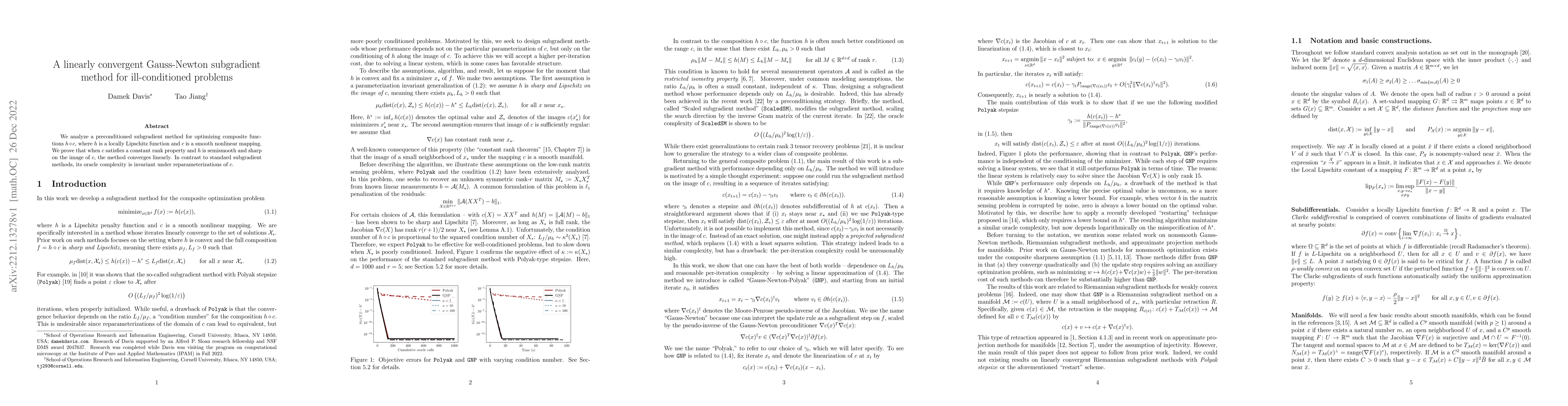 Thumbnail for A linearly convergent Gauss-Newton subgradient method for
  ill-conditioned problems