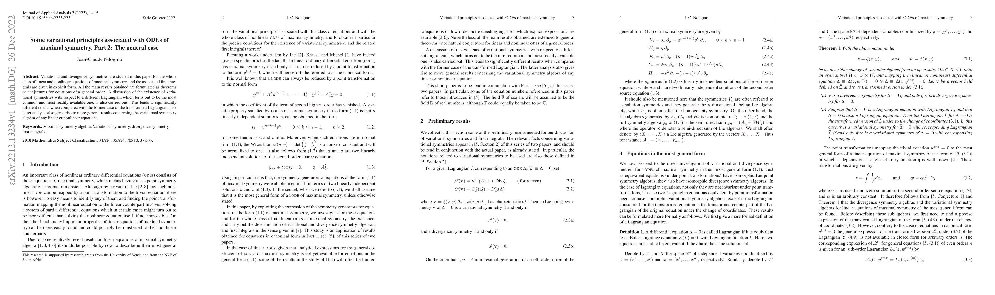 Thumbnail for Some variational principles associated with ODEs of maximal symmetry.
  Part 2: The general case