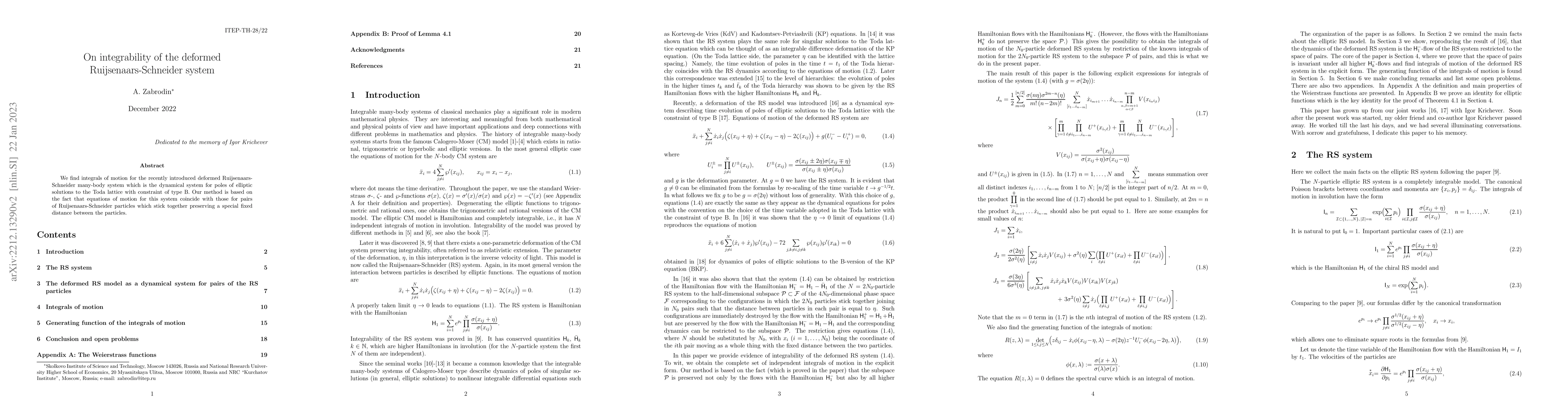 Thumbnail for On integrability of the deformed Ruijsenaars-Schneider system