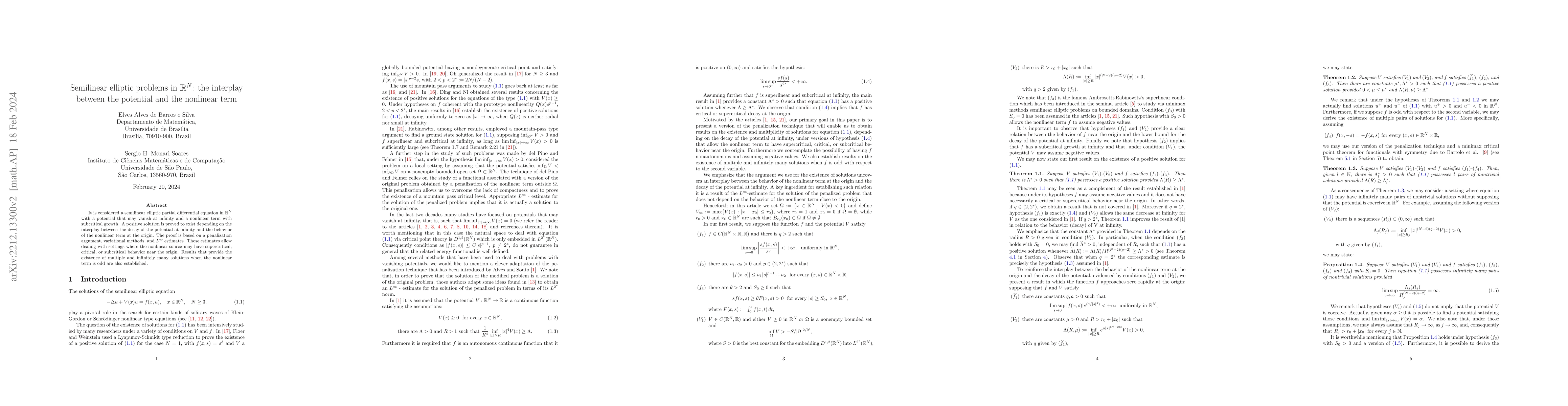 Thumbnail for Semilinear elliptic problems in $\mathbb{R}^N$: the interplay between
  the potential and the nonlinear term