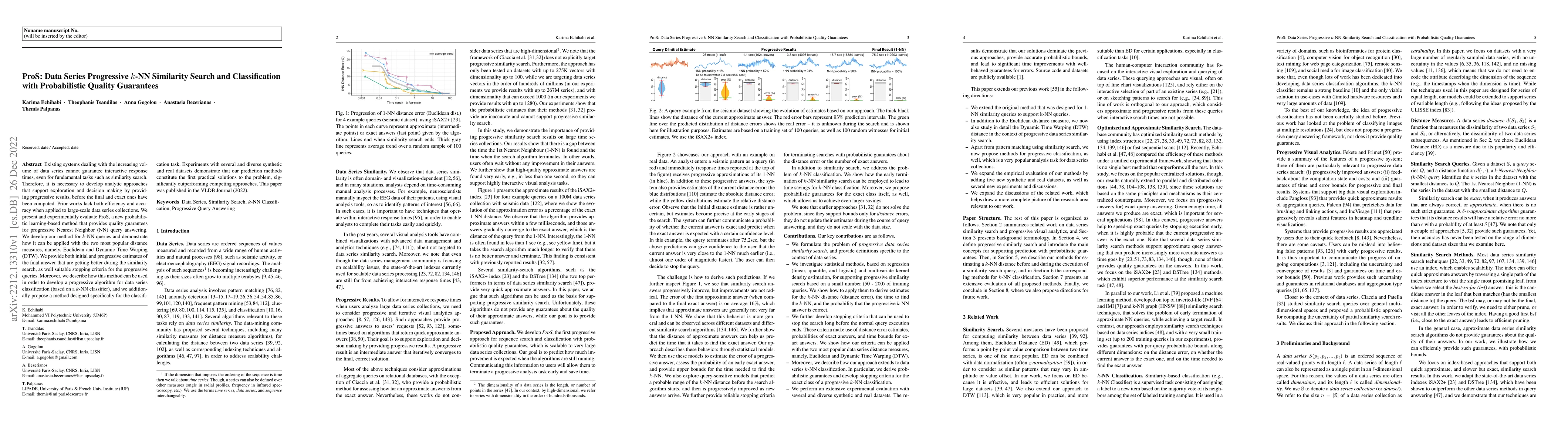 Thumbnail for ProS: Data Series Progressive k-NN Similarity Search and Classification
  with Probabilistic Quality Guarantees