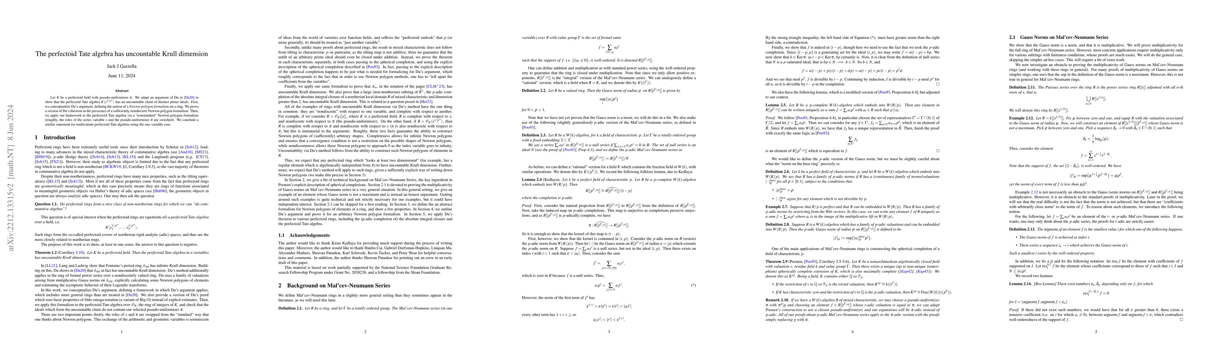 Thumbnail for The perfectoid Tate algebra has uncountable Krull dimension