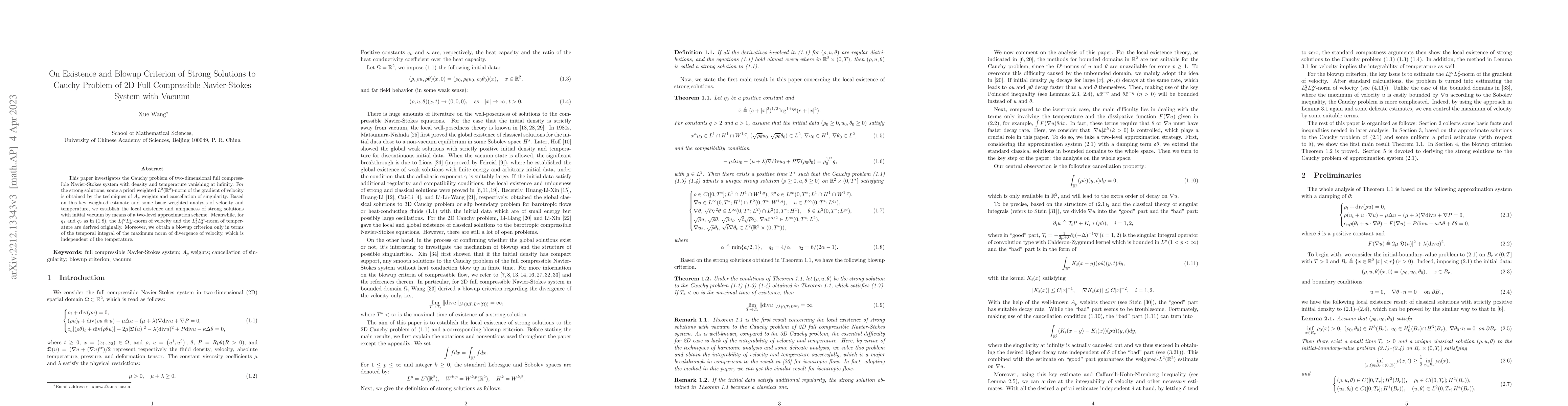 Thumbnail for On Existence and Blowup Criterion of Strong Solutions to Cauchy Problem
  of 2D Full Compressible Navier-Stokes System with Vacuum