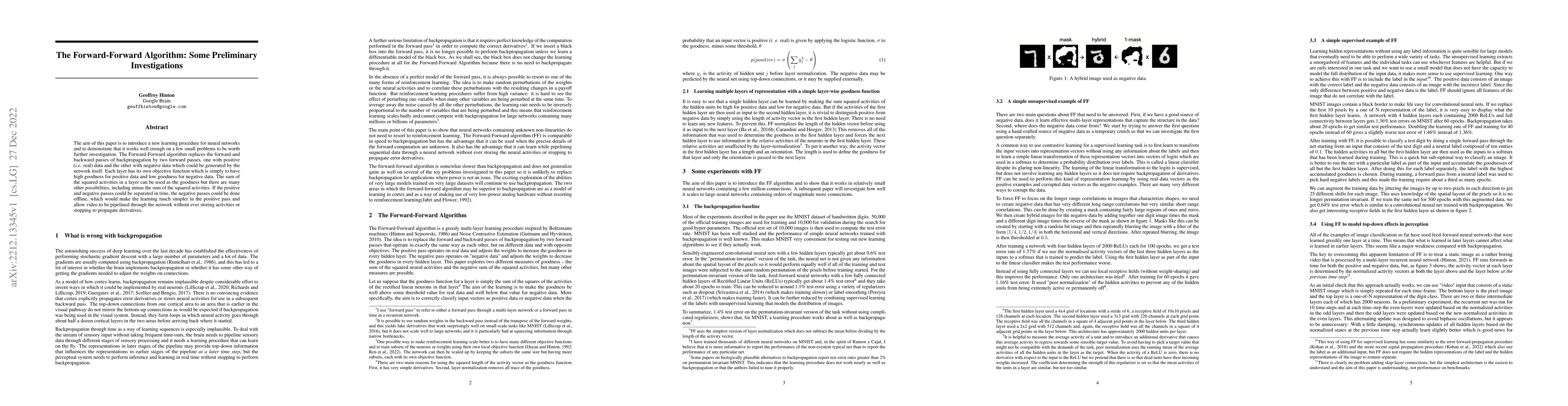 Thumbnail for The Forward-Forward Algorithm: Some Preliminary Investigations