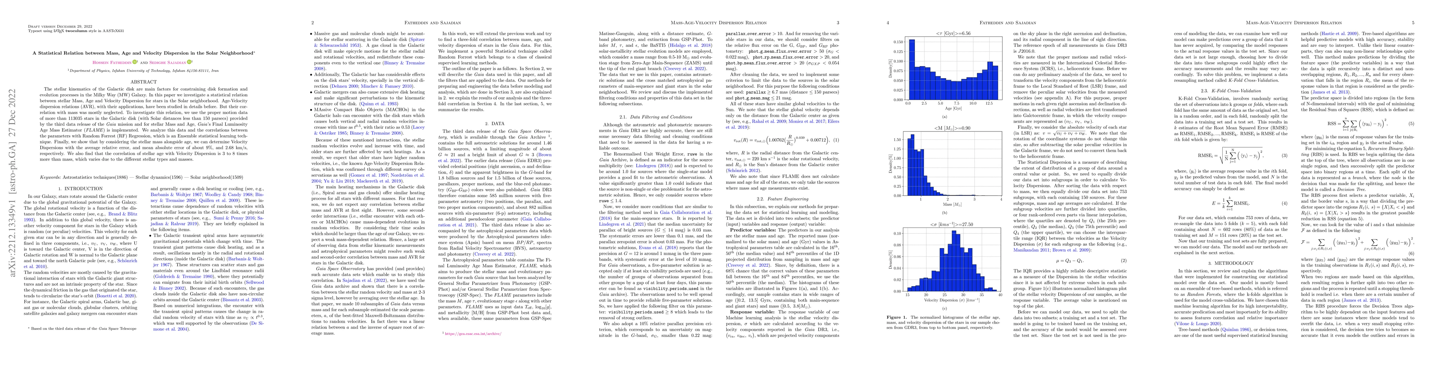 Thumbnail for A Statistical Relation between Mass, Age and Velocity Dispersion in the
  Solar Neighborhood