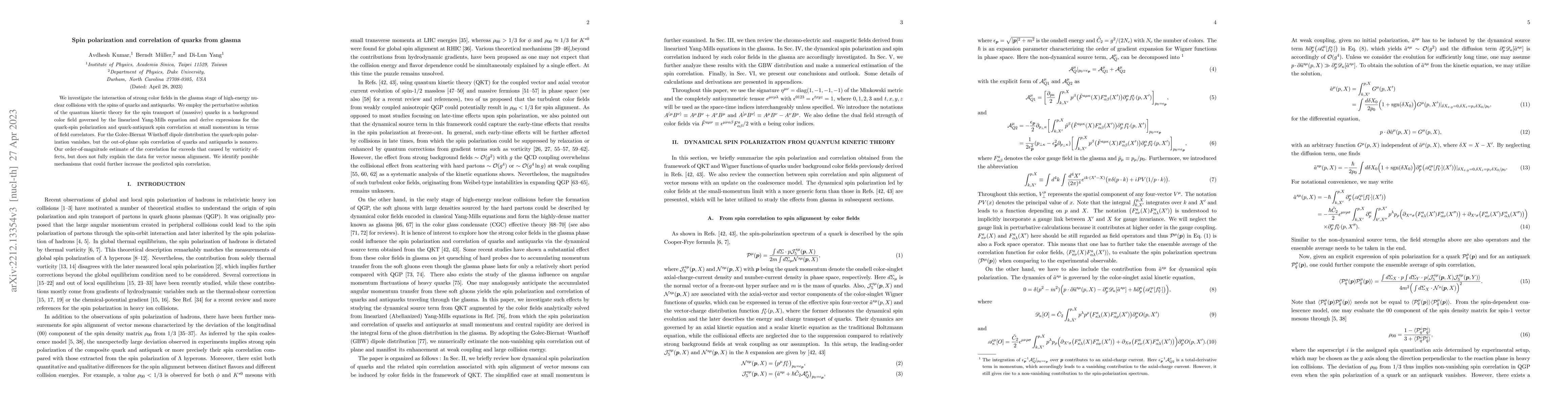 Thumbnail for Spin polarization and correlation of quarks from glasma