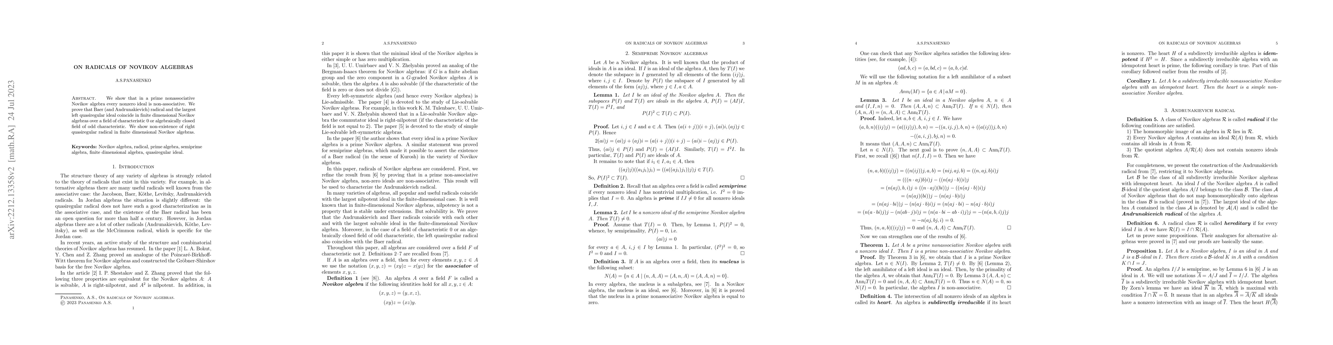 Thumbnail for On radicals of Novikov algebras