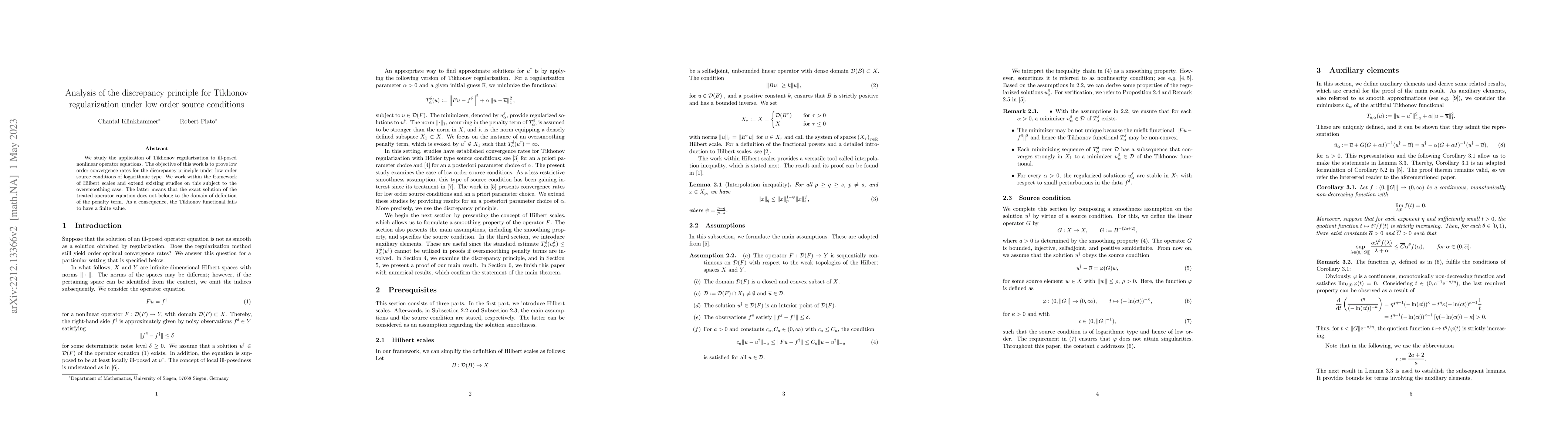 Thumbnail for Analysis of the discrepancy principle for Tikhonov regularization under
  low order source conditions