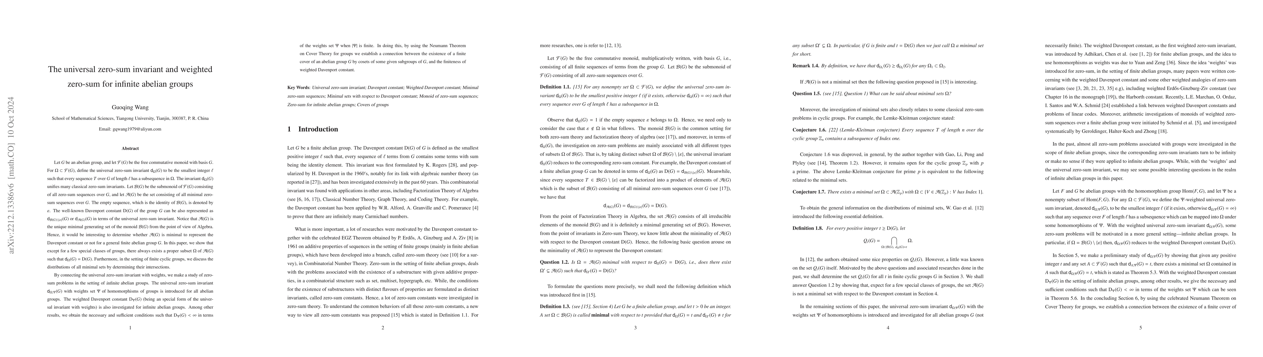 Thumbnail for The universal zero-sum invariant and weighted zero-sum for infinite
  abelian groups