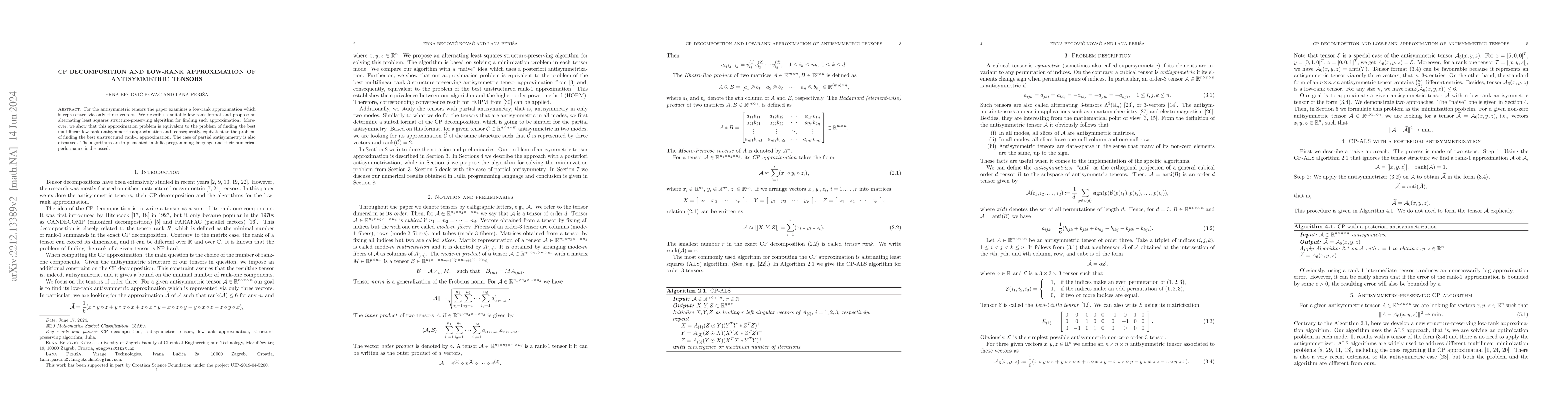 Thumbnail for CP decomposition and low-rank approximation of antisymmetric tensors