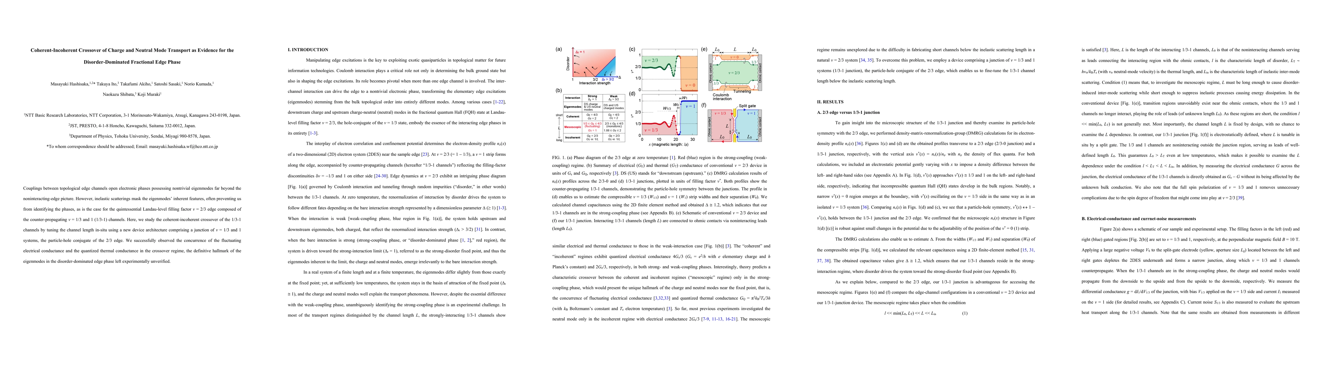 Thumbnail for Coherent-Incoherent Crossover of Charge and Neutral Mode Transport as
  Evidence for the Disorder-Dominated Fractional Edge Phase
