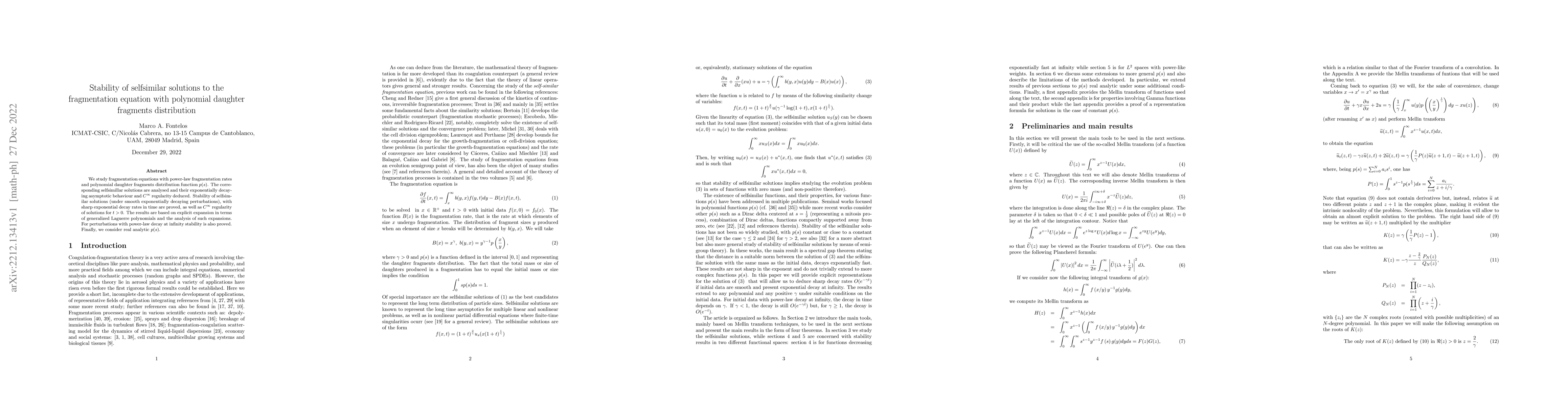 Thumbnail for Stability of selfsimilar solutions to the fragmentation equation with
  polynomial daughter fragments distribution