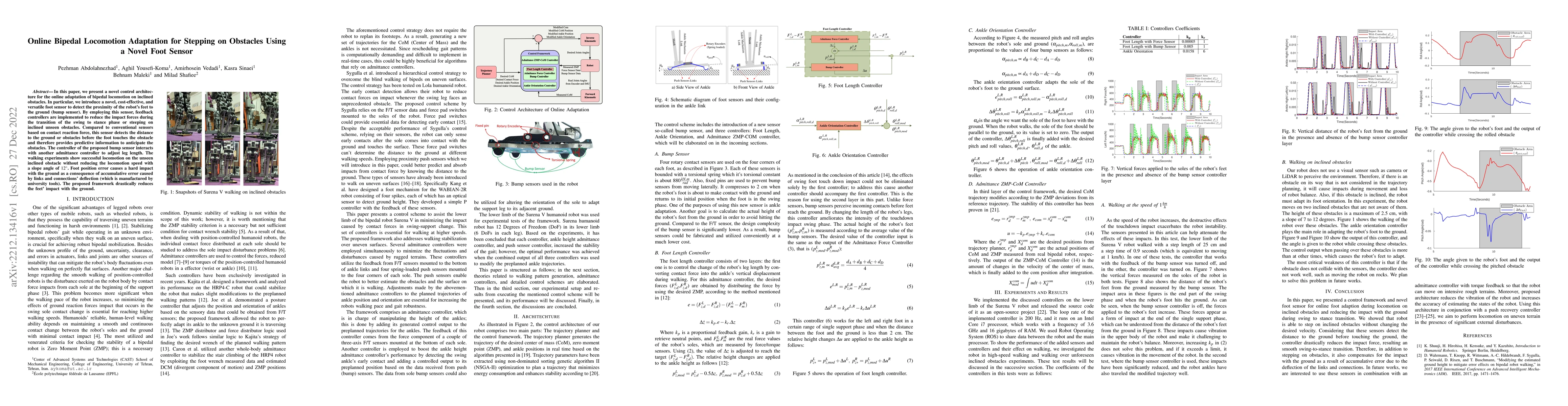 Thumbnail for Online Bipedal Locomotion Adaptation for Stepping on Obstacles Using a
  Novel Foot Sensor