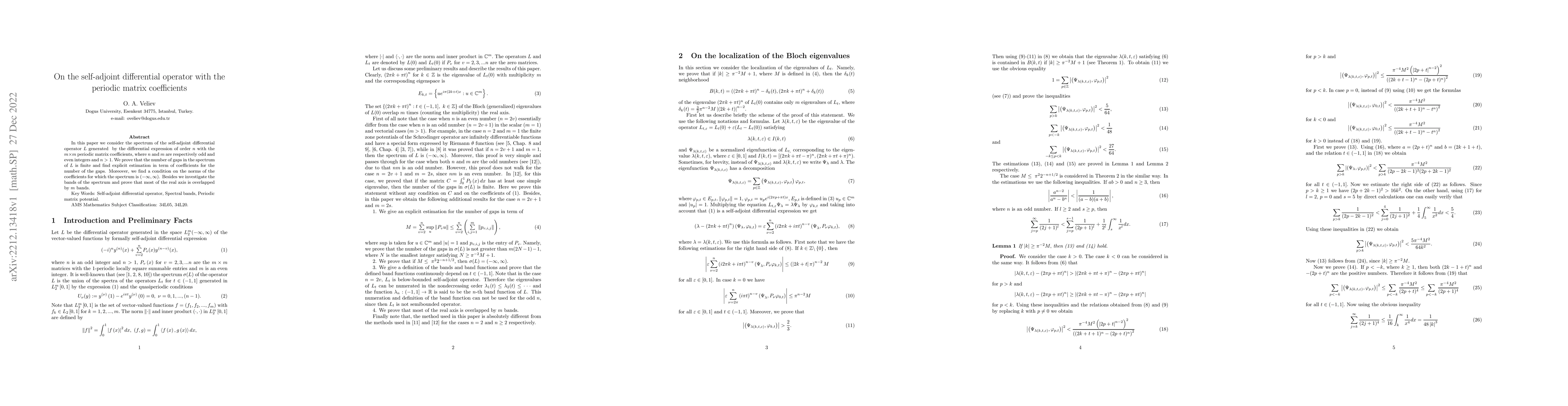 Thumbnail for On the self-adjoint differential operator with the periodic matrix
  coefficients