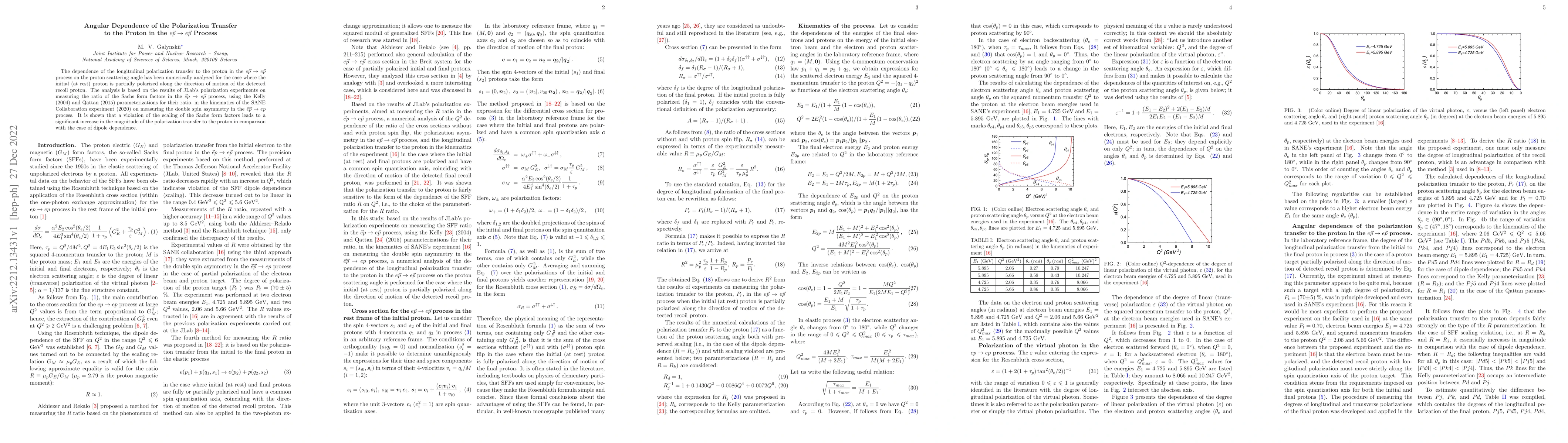 Thumbnail for Angular Dependence of the Polarization Transfer to the Proton in the $e
  \vec p \to e \vec p$ Process